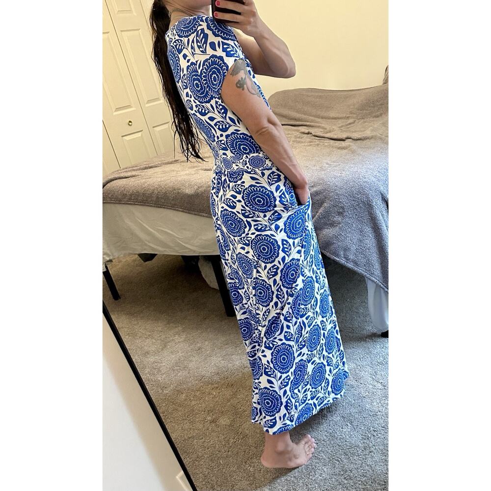 Boden Melanie Jersey Maxi Long Dress Blue White Floral Print Size 10 - Picture 6 of 11